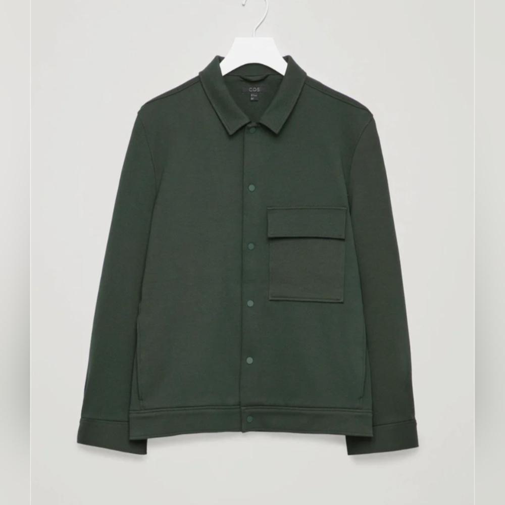 COS Men's Jersey Twill Shirt/Chore Jacket In Dark Green, Size L
